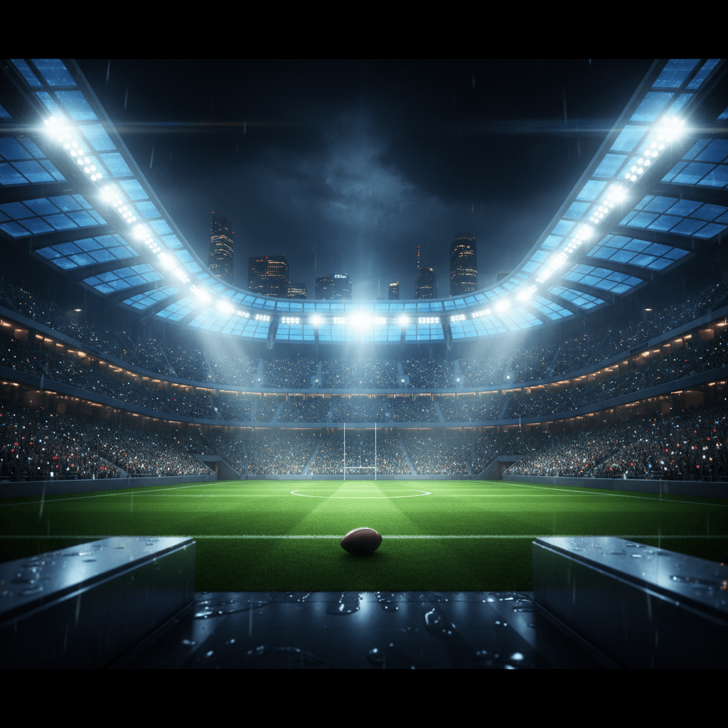 Stade de football éclairé la nuit